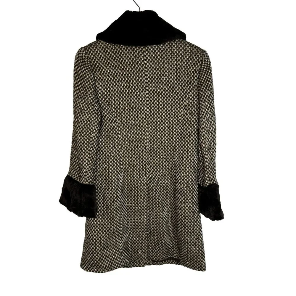 Grace Dane Lewis Vienna Wool Blend Faux Fur Trim Coat Size 6 Vanilla Latte Multi - Picture 9 of 11